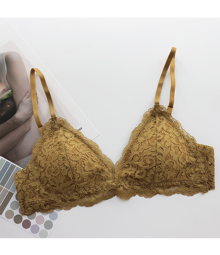 可莉允优雅法式蕾丝内衣三角杯少女薄款无钢圈小胸内衣透气聚拢胸罩