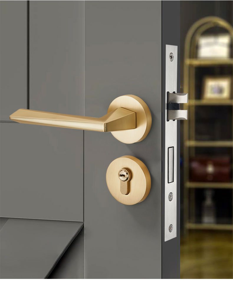 卧室门锁室内房门锁磁吸木门分体拉丝色门锁家用门把手 敬平