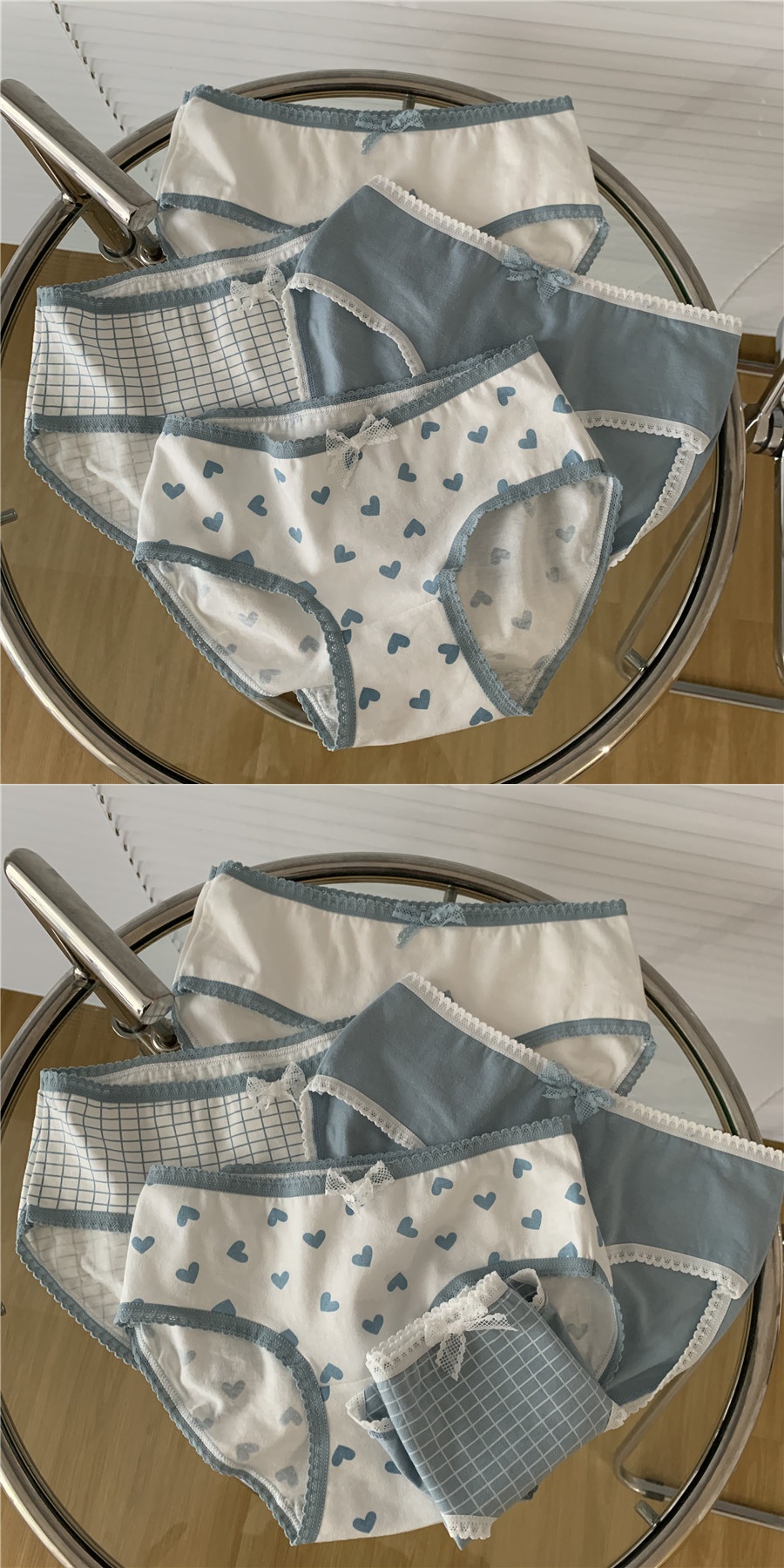 苏芈~韩版蓝白系爱心蝴蝶结少女中腰学生三角内裤
