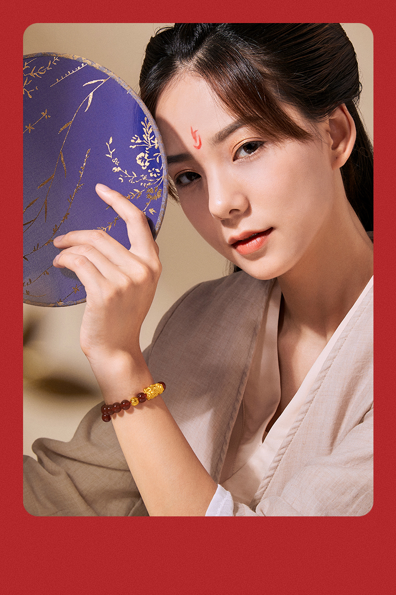 金至福金貔貅手链女红玛瑙小金珠纯金999足金路路通转运珠生日送女友