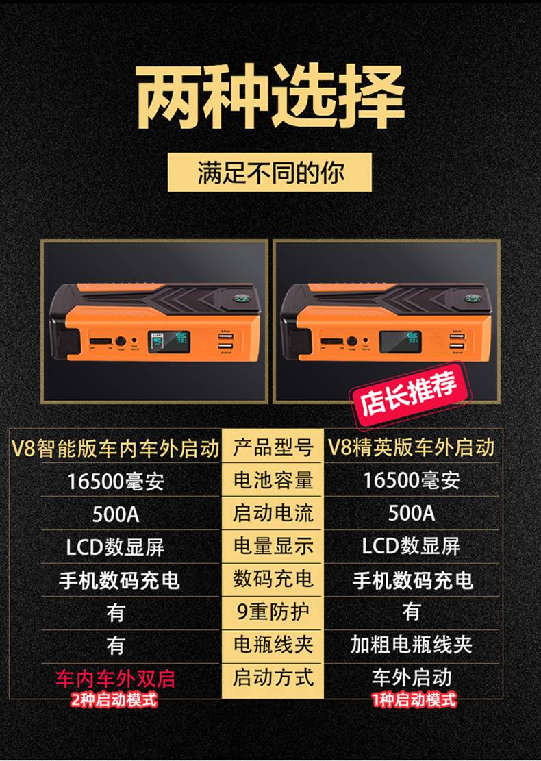 纽曼v8汽车载电瓶应急启动电源12v电池充电宝打火搭电神器大容量 v8
