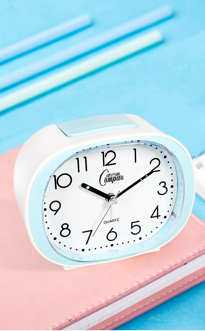 康巴丝闹钟儿童床头电子小闹钟夜灯柔和学生静音卡通台钟卧室闹表深