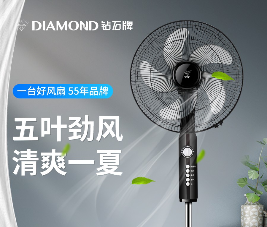 钻石牌(diamond)落地扇家用电风扇办公室遥控机械风扇大风量 四档调速