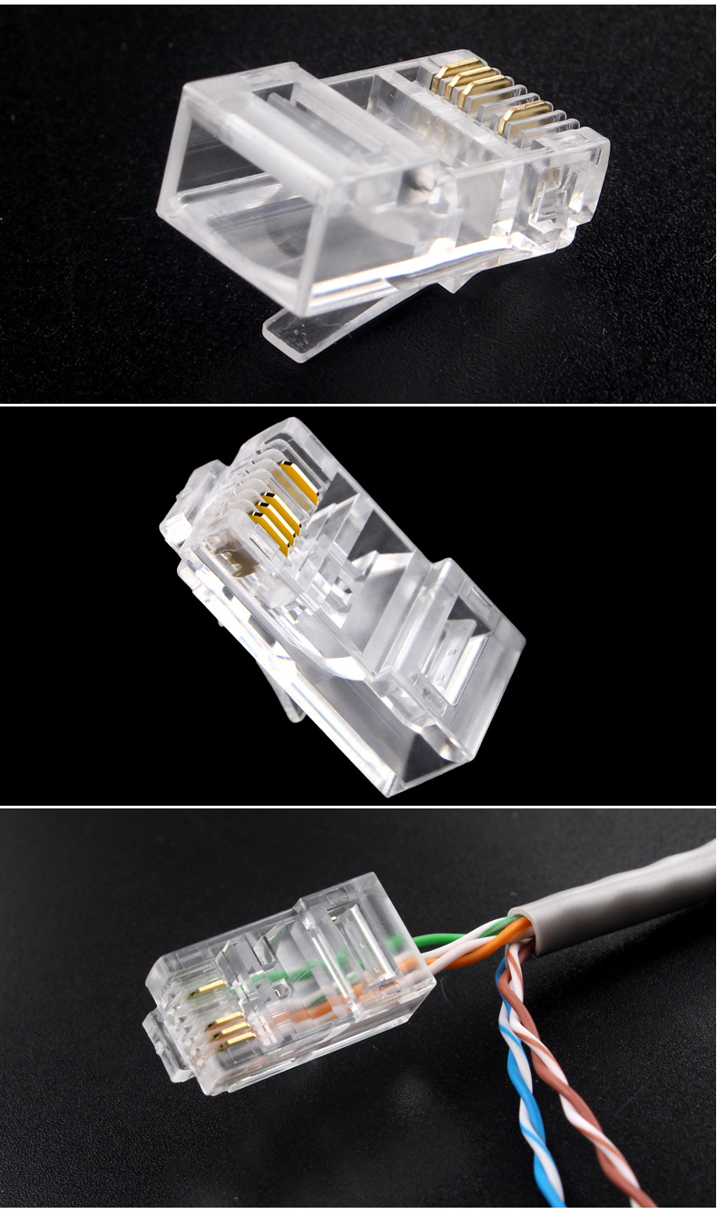 4芯网线水晶头8p4c网络水晶头四芯监控双绞线接头100颗盒rj458p8c水晶