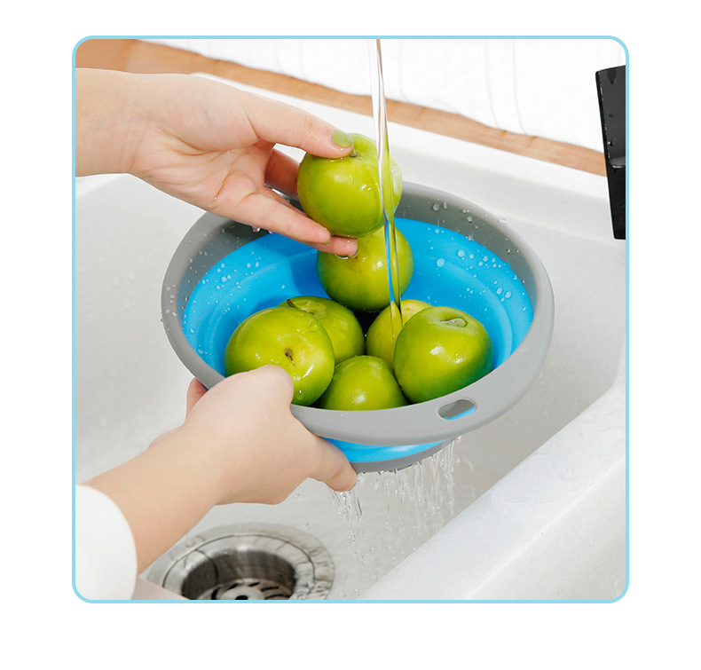 可折叠沥水篮厨房洗菜盆洗菜神器蔬果漏水蓝家用客厅圆形水果盆