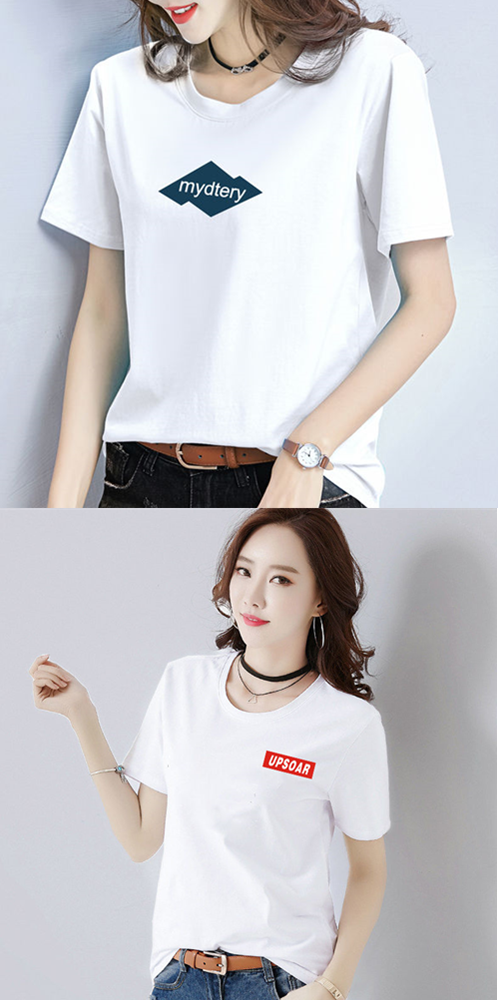 白色短袖t恤女夏季简约休闲宽松显瘦大码女装半袖圆领t恤女打底衫