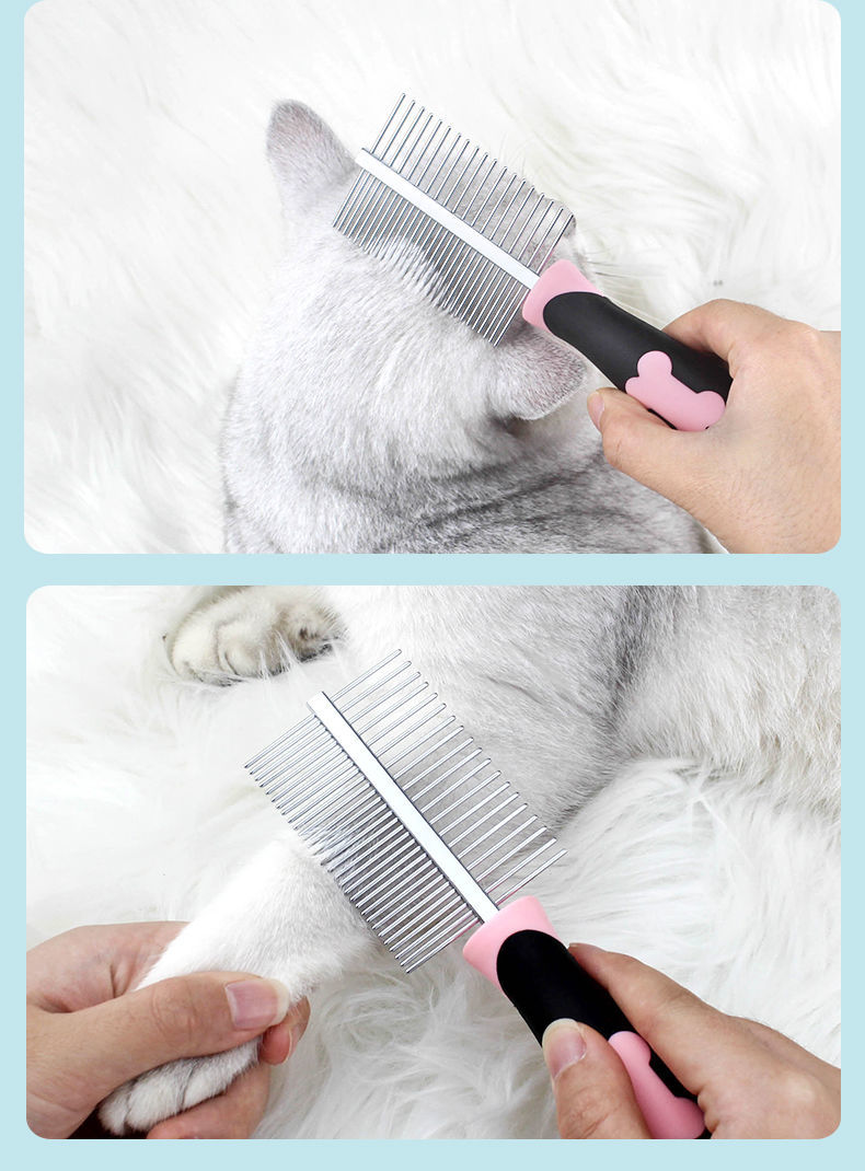 宠物狗狗排梳猫咪梳子尖尾梳子密齿不锈钢开结梳泰迪金毛梳子用品蓝色