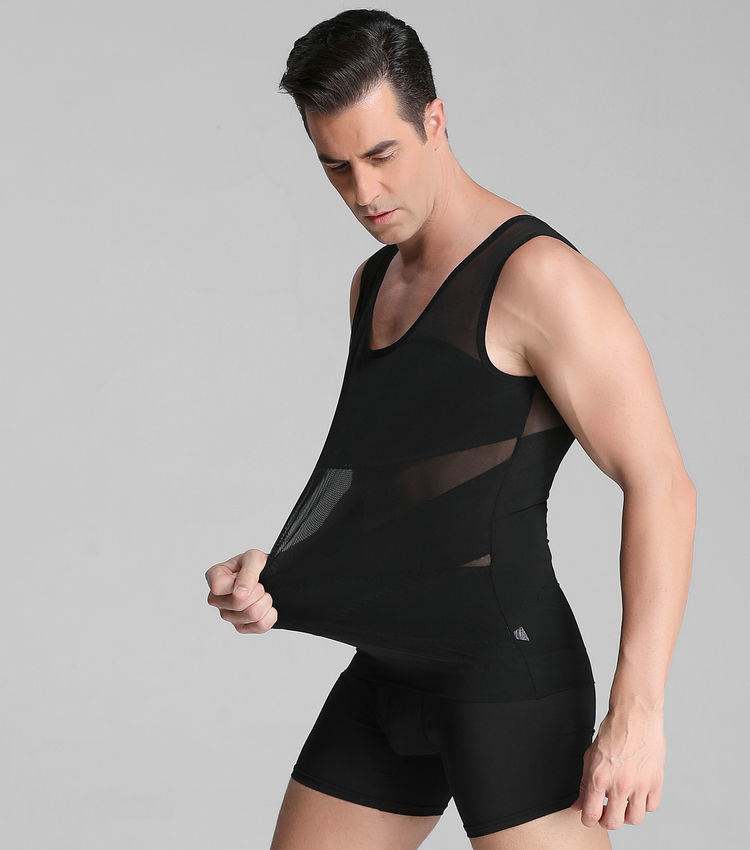 《白色/单件 m码【80--110斤】 男收腹挺胸塑身衣挺背超薄网布透气