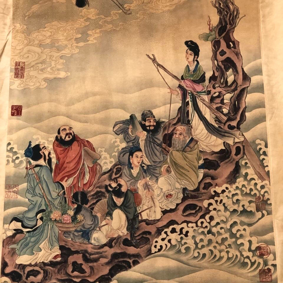 唐寅字画国画唐伯虎人物画八仙过海名人书画古画挂画装饰画画芯