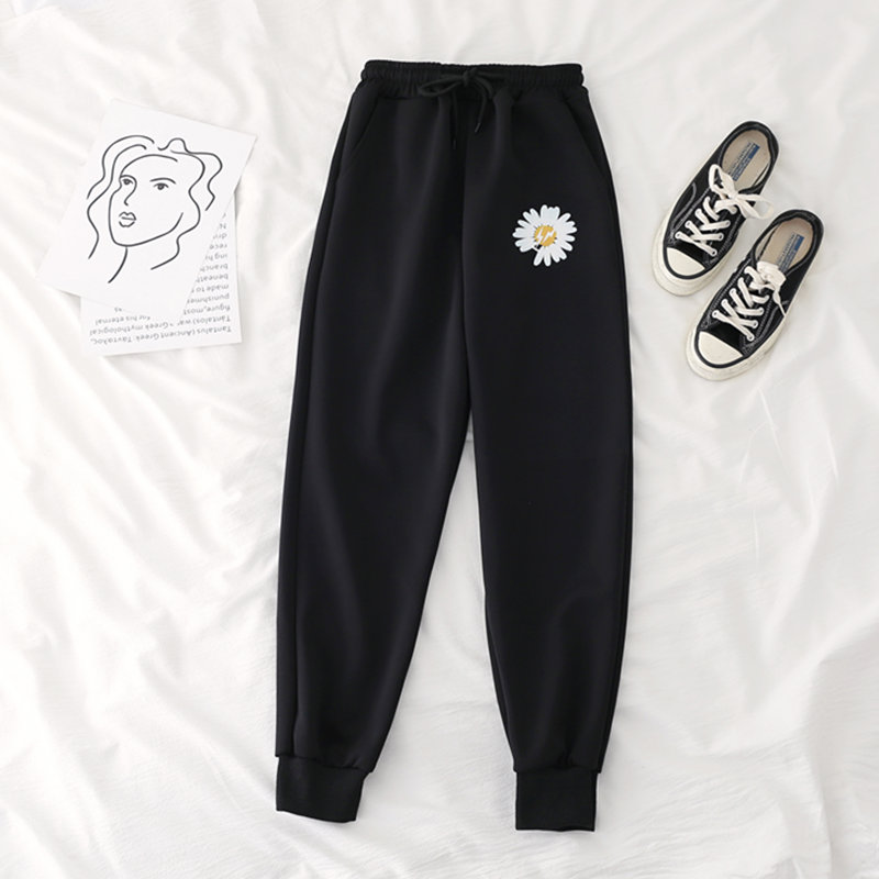 珂卡慕kekamu女士小雏菊裤子卫裤女休闲运动裤宽松束脚ins潮学生菊花