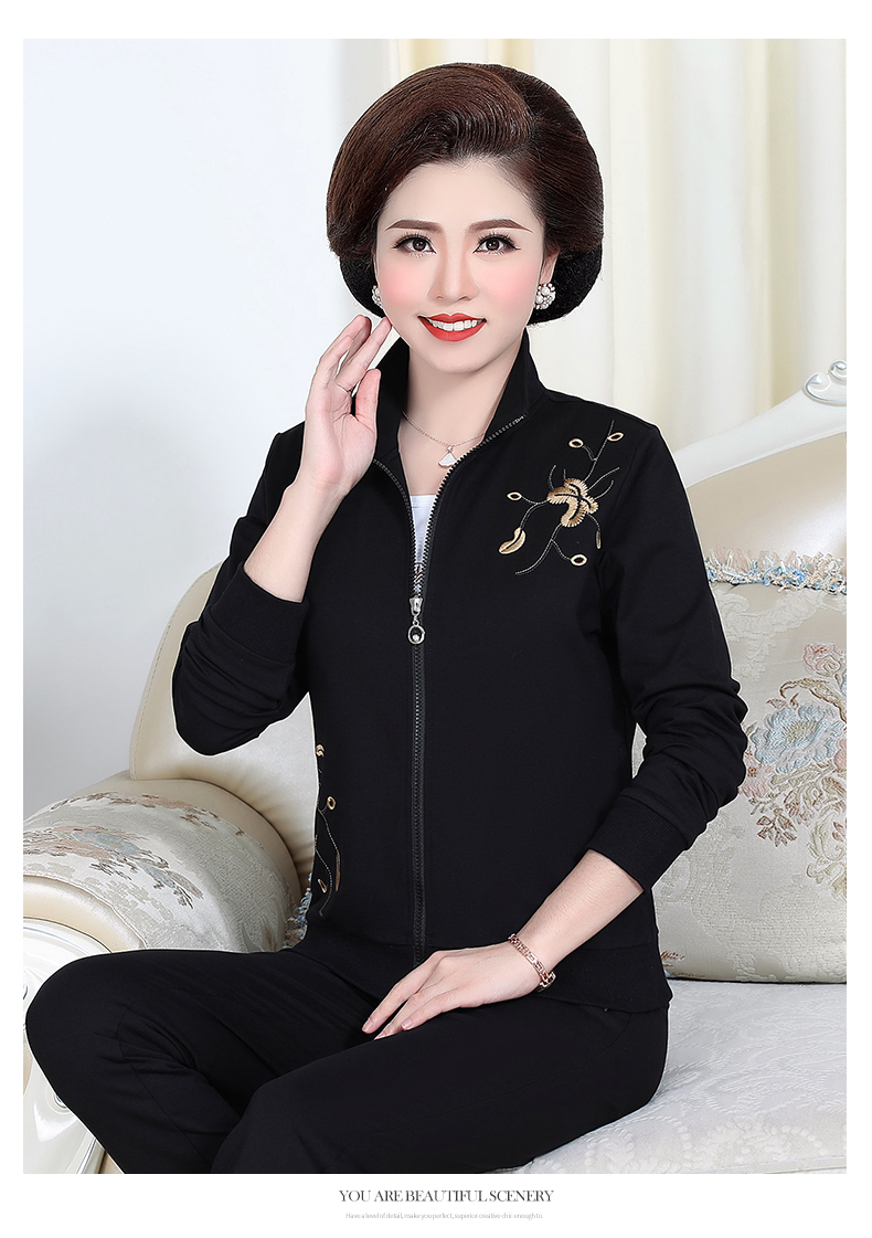 中老年运动服套装女春秋2019新款妈妈秋装40岁50中年人洋气三件套