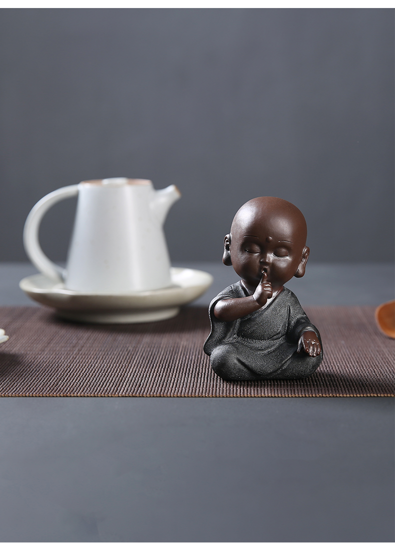 茶宠件小和尚开片可养汝窑茶盘茶玩茶道