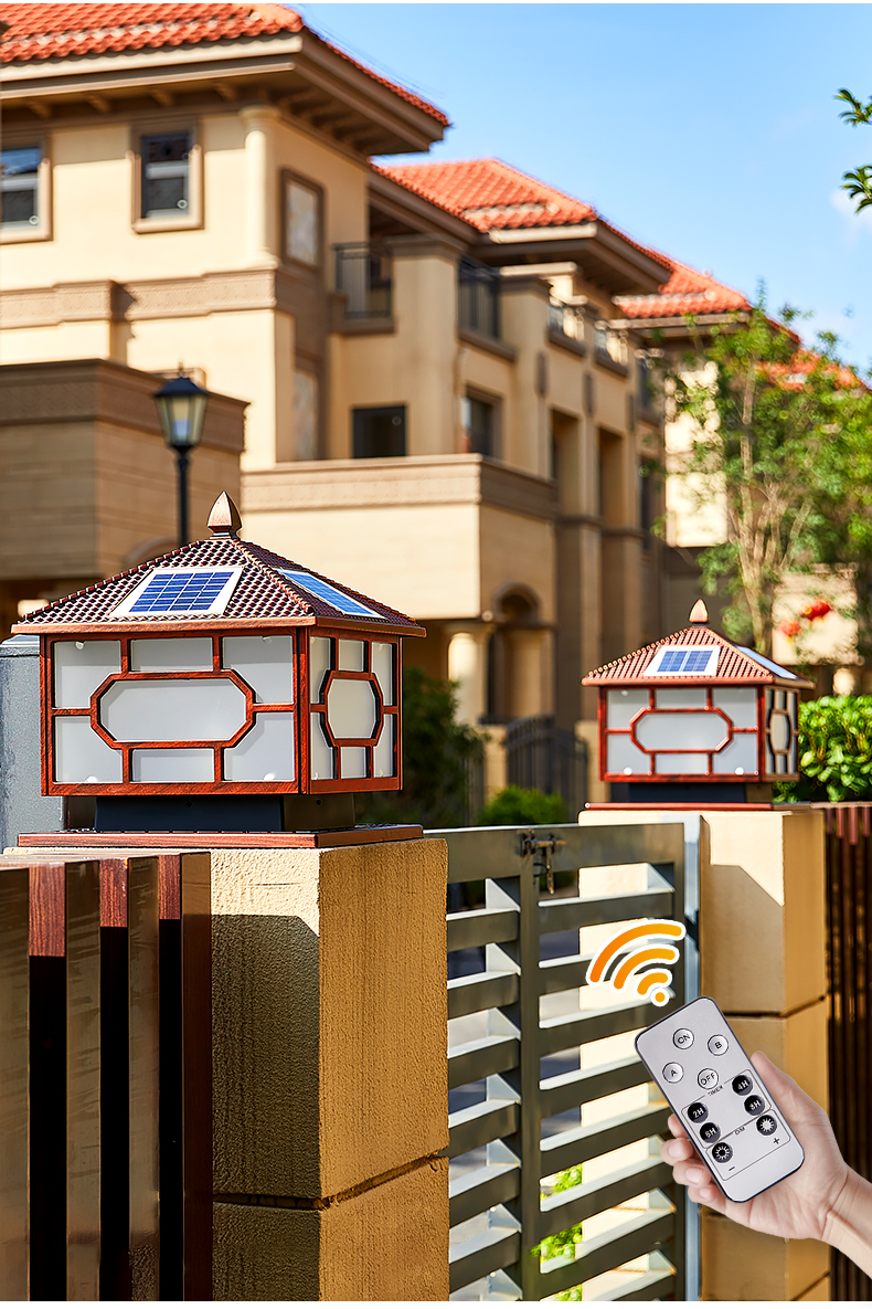 太阳能柱头灯户外防水欧式柱灯别墅大柱子灯室外围墙灯墙头灯中精质造