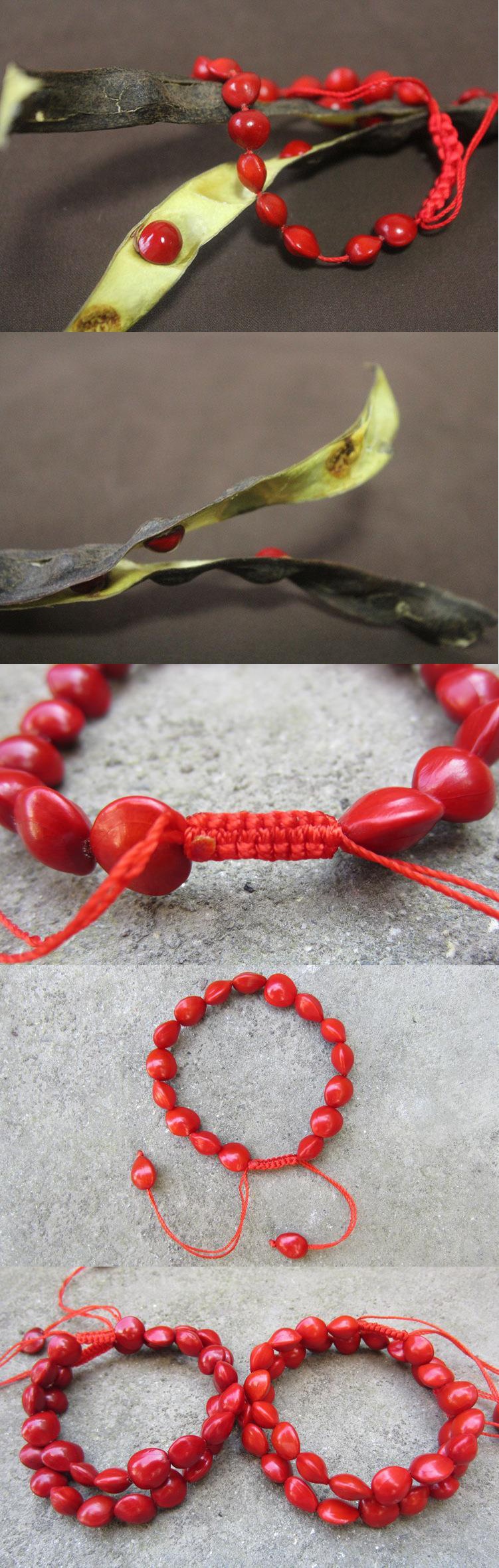 民族天然相思豆串珠红豆手链 时尚女款菩提红豆佛珠手串红绳手链 红豆