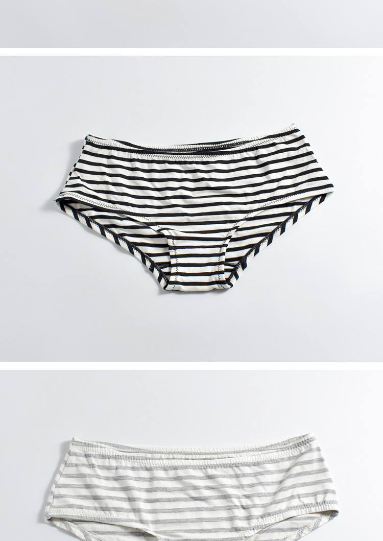 3条装蓝白条纹内裤女少女学生韩版甜美潮流日系纯粘纤三角裤fish