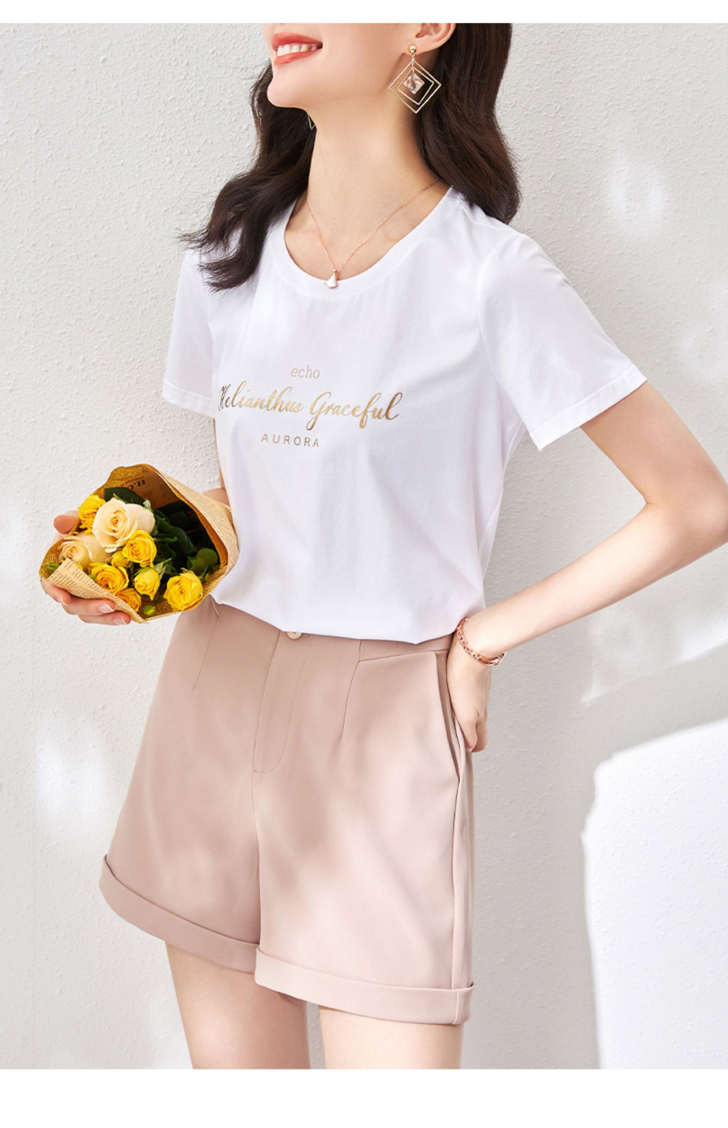 清爽冰瓷棉osa欧莎白色字母短袖t恤女夏装2021年新款设计感小众衣服短