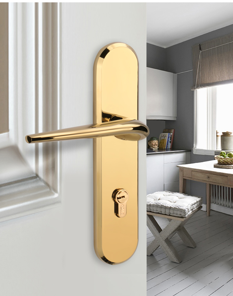 金色分体门锁家用通用型室内锁子磁吸轻奢锁具配件大全锁 敬平