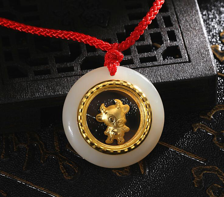 序壹xuyi时来运转十二生肖玉吊坠金镶玉红绳项链男女款礼物