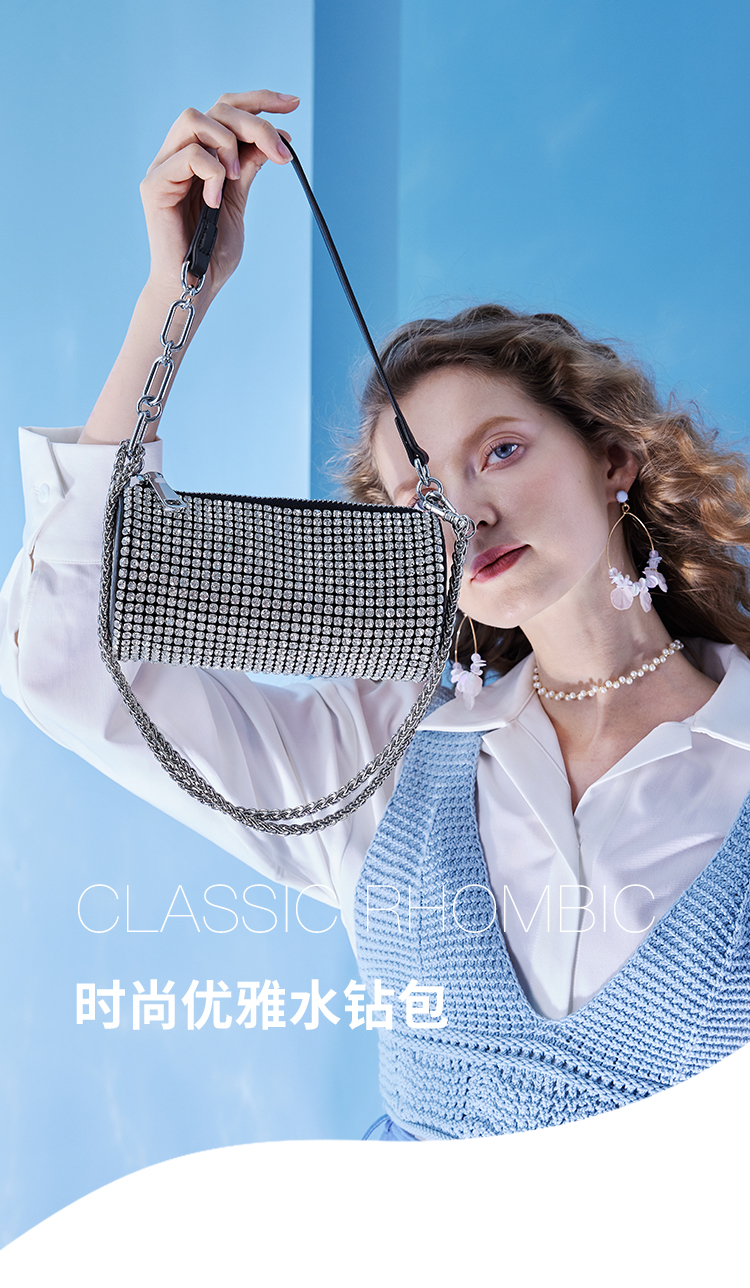 马克华菲夏季热卖网红水钻包大容量单肩包腋下包女式斜挎包时尚女包