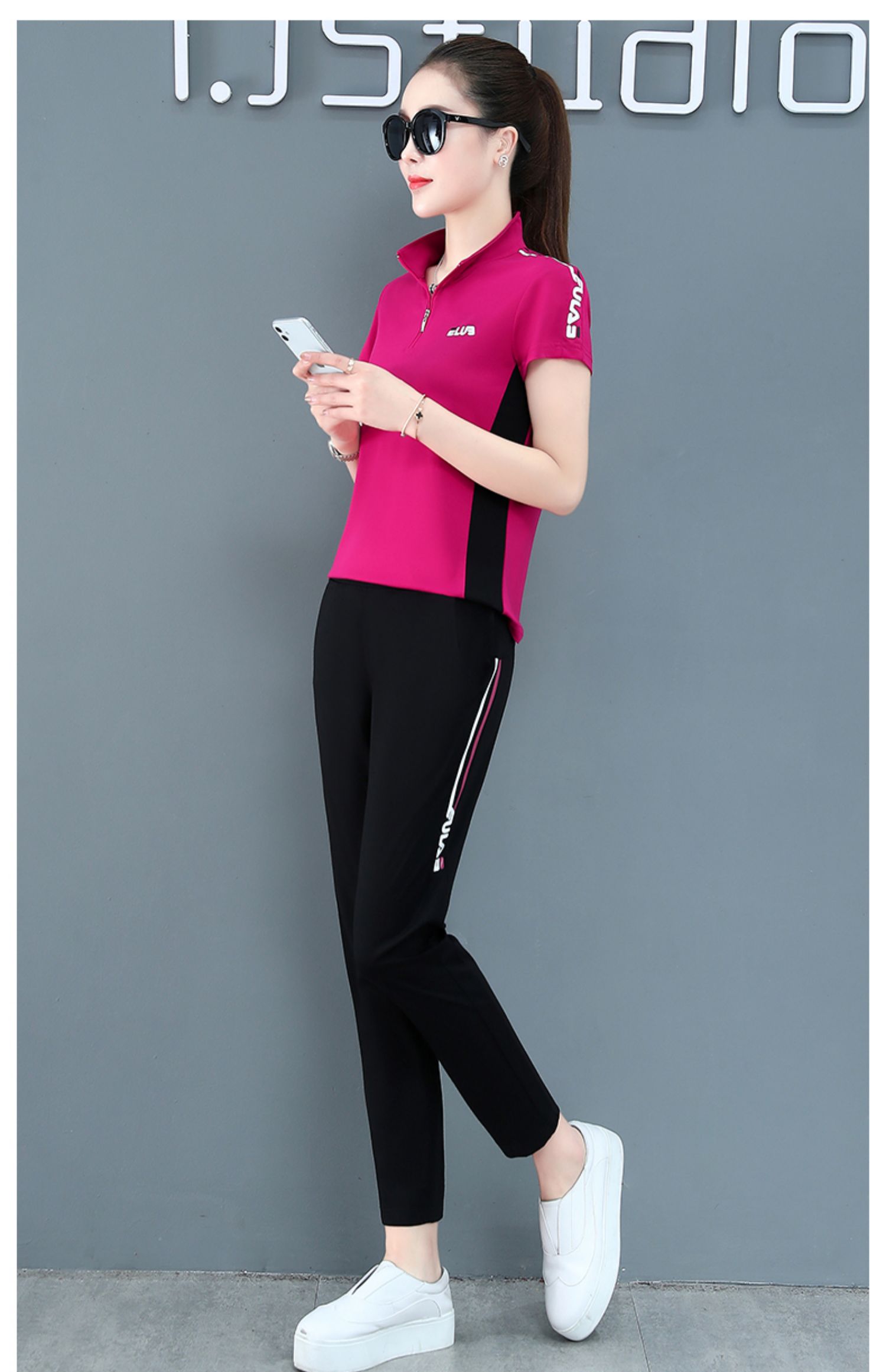 休闲套装女夏季薄款洋气时尚小清新夏装短袖运动服女士大码两件套