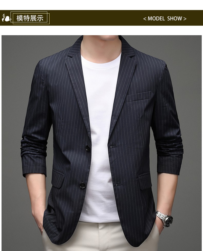 凯撒休闲西服男上衣单件秋季新款潮流修身竖条纹职业男士春季西装外套