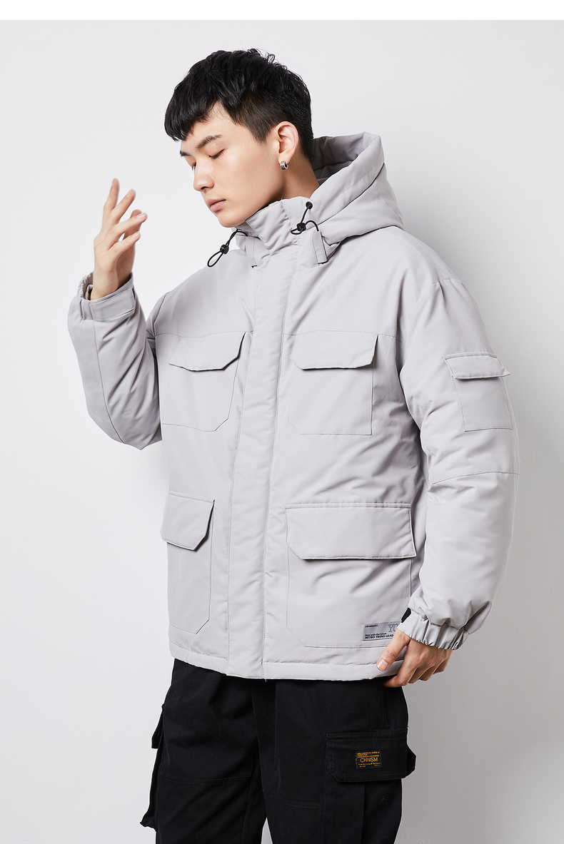 9元】唐狮冬新款羽绒服男工装羽绒保暖时尚短款休闲潮流冬装羽绒 雾灰