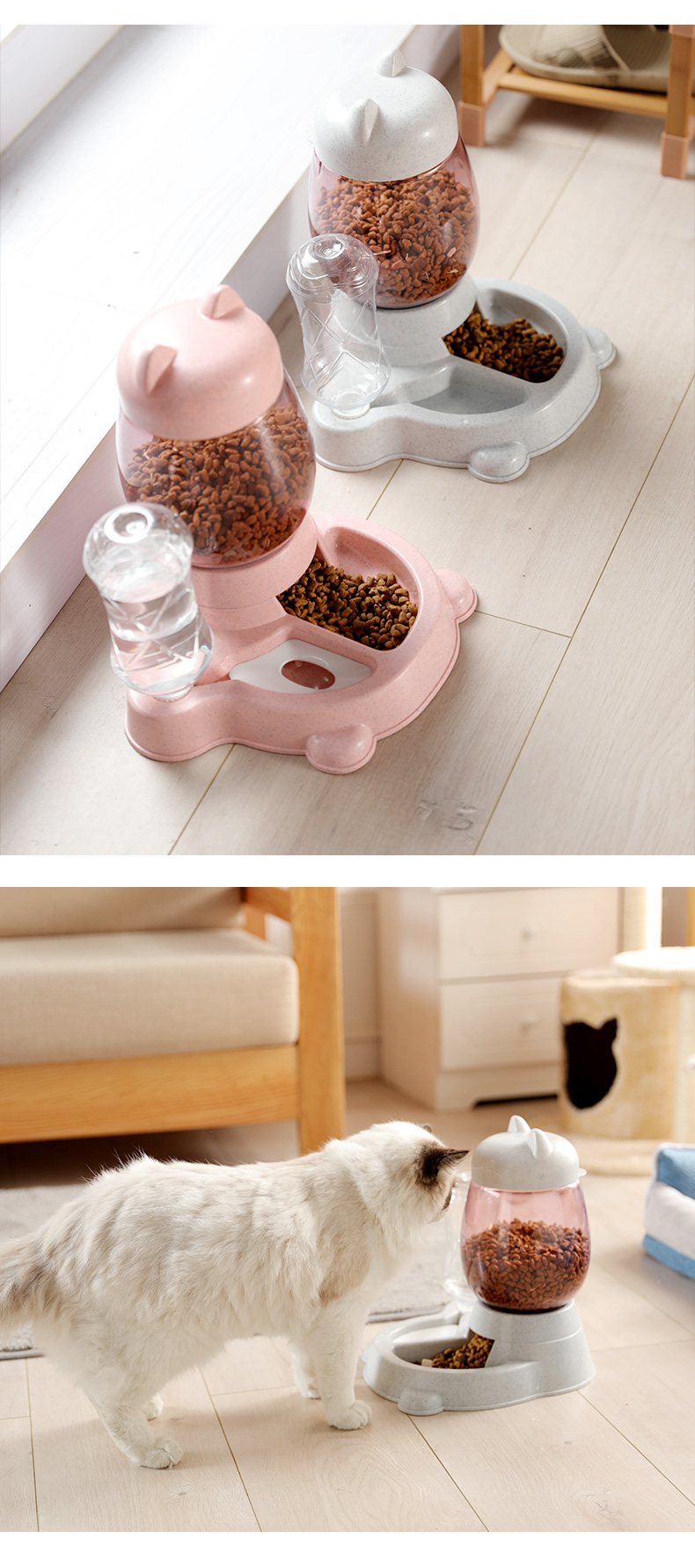 猫咪自动喂食器二合一体时光旧巷狗狗饮水机猫食盆猫粮盆猫碗宠物用品