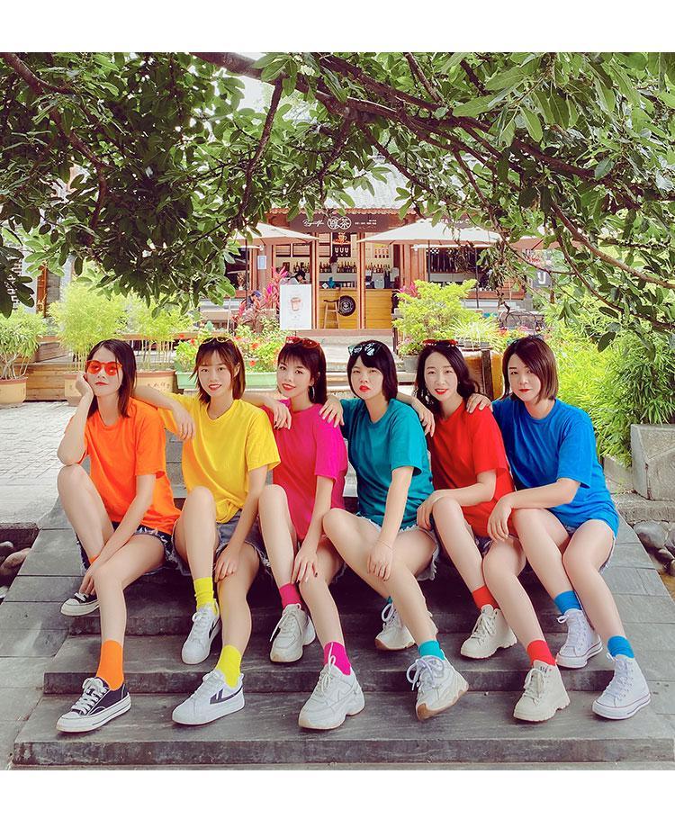 彩色t恤女闺蜜装糖果色半袖姐妹装多人伴娘服宽松团体聚会搞怪装白色s