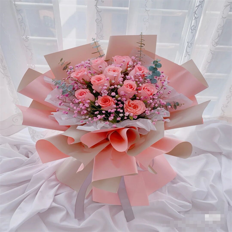鲜花11朵粉玫瑰混搭满天星花束送爱人送闺蜜全国同城北京上海广州深圳