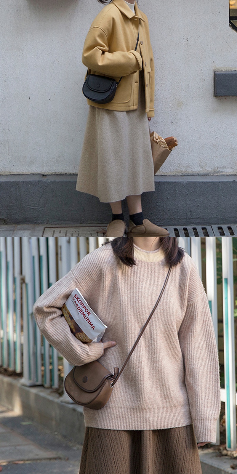 奶兔星球小包包日系女孩复古包边荔枝纹马蹄形小皮包斜挎小方包 艾狄