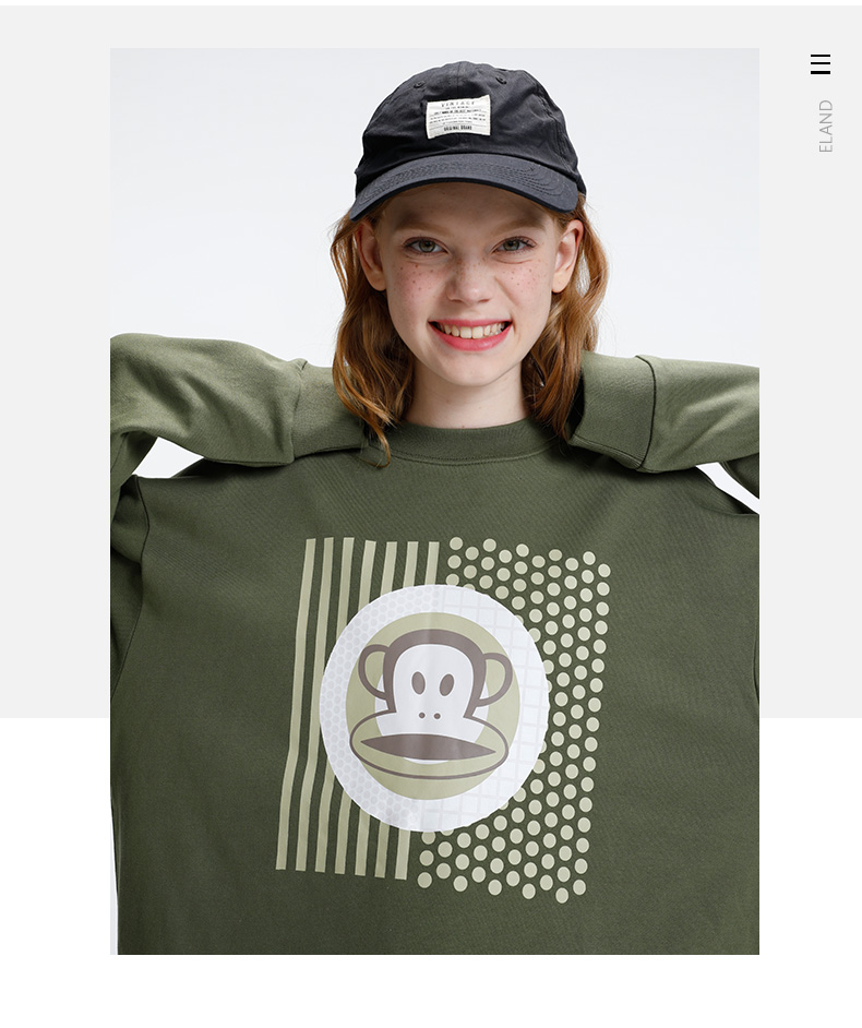 paulfrank大嘴猴春秋季新款卫衣女宽松长袖学生白色春秋装圆领m军绿色