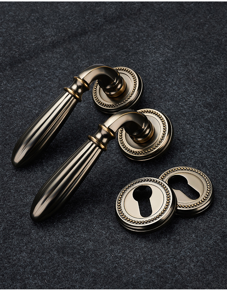 jing ping室内黑色复古分体房门锁卧室家用木门通用型现代简约美式