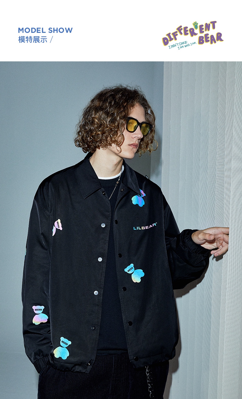 lilbear小熊情侣装外套男装2020新款冬季外衣炫彩ins潮老爹夹克男尺码