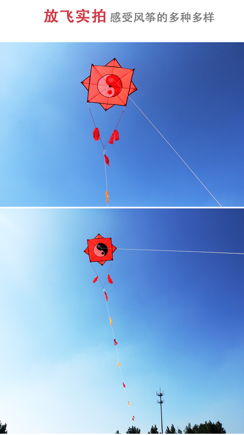 潍坊风筝树脂杆伞布八卦风筝抗大风成人风筝长尾1米红色伞布八卦仅