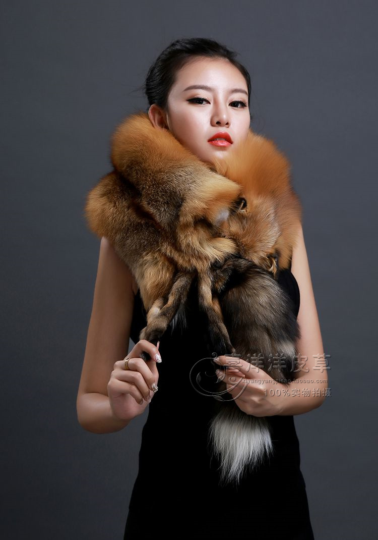 整只狐狸皮围脖 冬季男女真皮围脖 围巾整张狐狸毛披肩大毛领