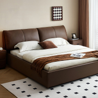 全友家居真皮床轻奢风现代简约主卧头层牛皮软包靠背双人床