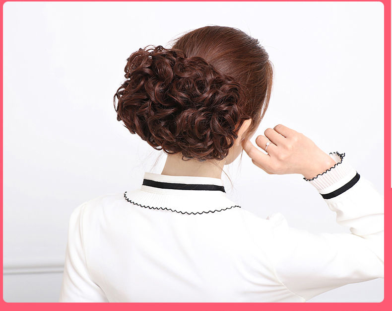 旗袍假发女拉花蓬松发髻复古盘头扣式丸子头花苞新娘盘发卷发包自然黑