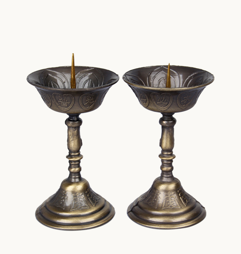 中式合金蜡烛台复古烛台小针供佛灯莲花灯一对佛堂供奉用品【价格