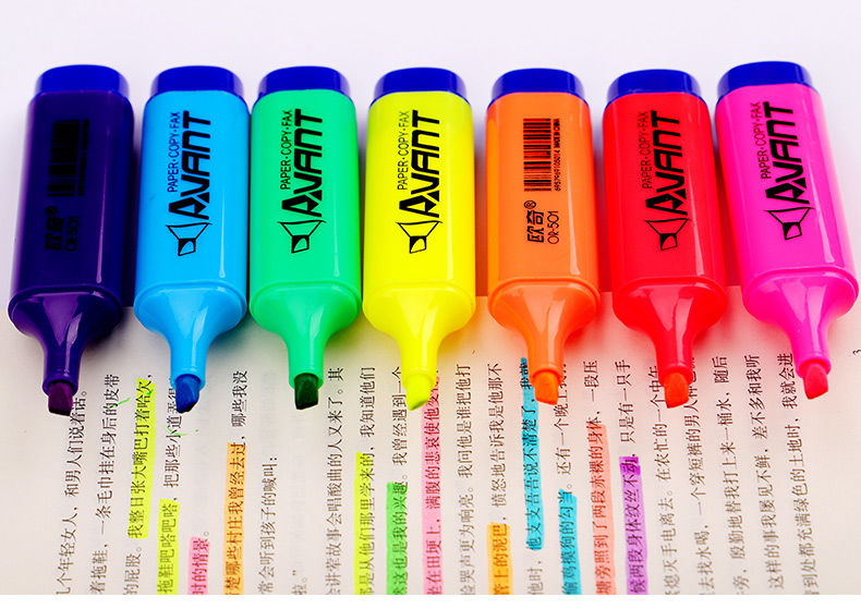荧光笔记号笔莹光笔粗划重点彩笔画学生用标记笔醒目记号7个颜色各1支