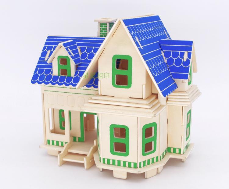 木质手工制作立体房子拼插建筑模型木头拼装diy别墅小屋拼图积木江南