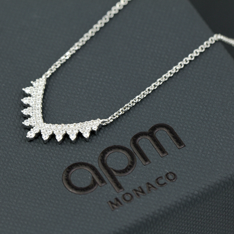 apmmonaco花边v形项链简约个性时尚锁骨链气质银首饰送女友礼物