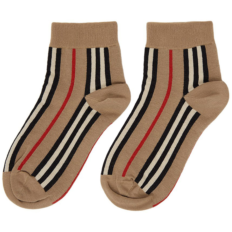 burberry博柏利男女同款驼色微标印花饰经典条纹嵌花及踝袜子8012554