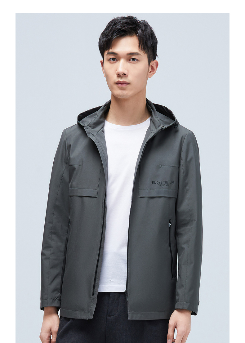 22年37下架罗蒙夹克衫男2021春季新款连帽短款上衣中青年时尚休闲印花