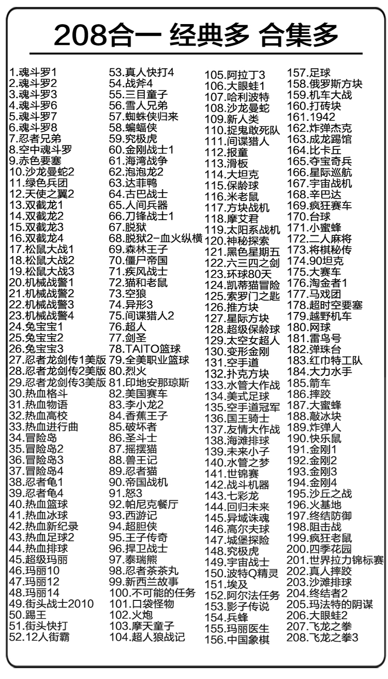 fc小霸王游戏卡带卡家用电视红白机游戏机卡500合一街霸神龟 魂斗罗1