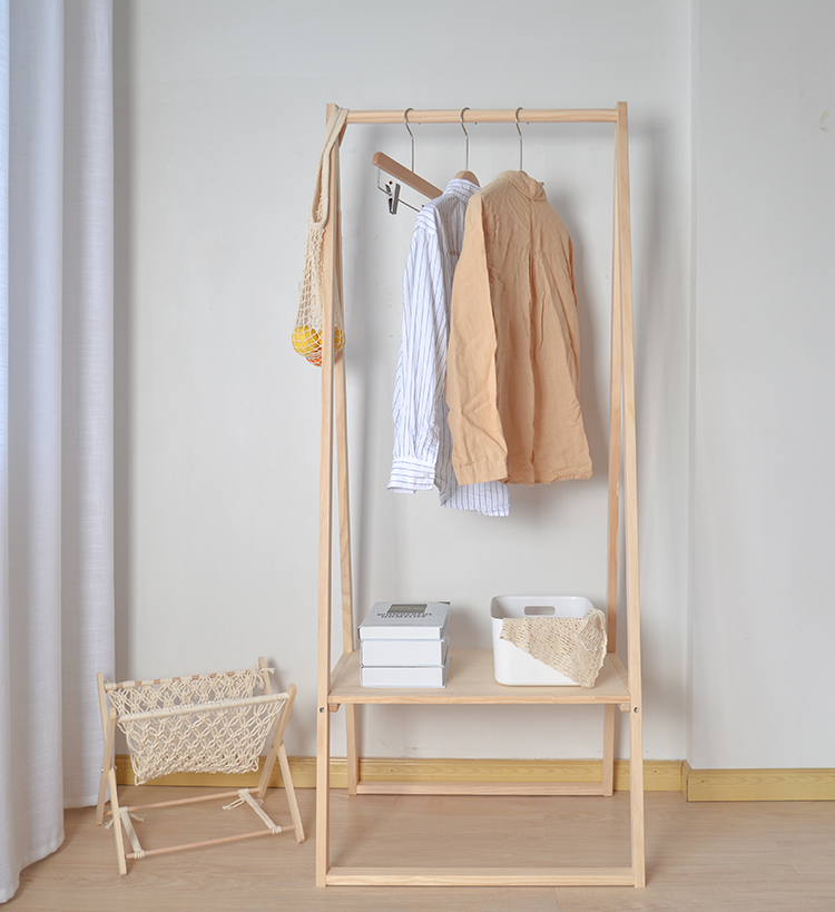 khzn 小户型衣架日式衣帽架落地实木收纳整理卧室家用挂衣 原木色全木