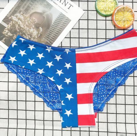 星条旗米字旗内裤女全棉印花后背蕾丝甜美性感低腰时尚三角裤