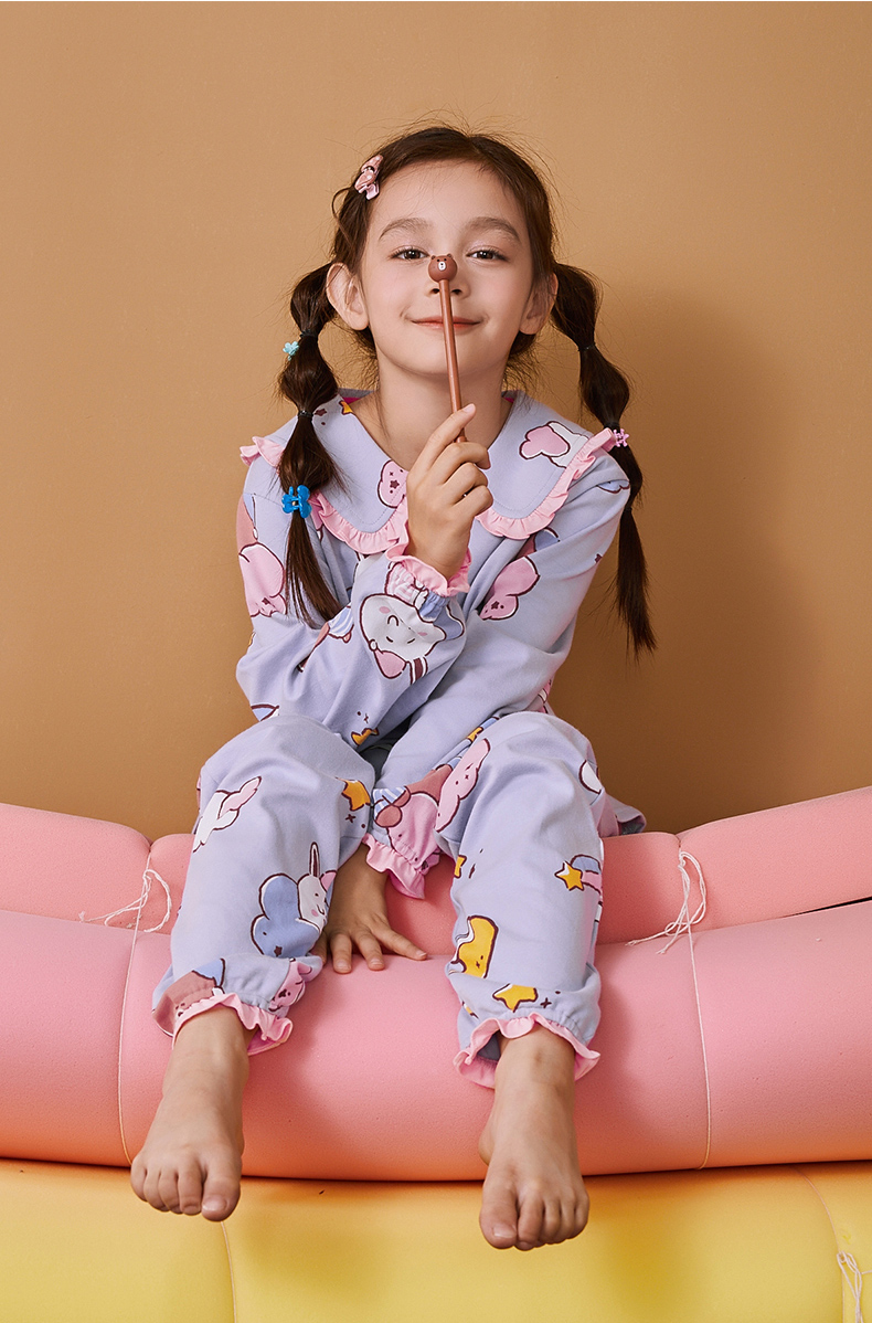 芬腾儿童秋季新款布朗熊睡衣女长袖母女装中大童女童家居服套装秋