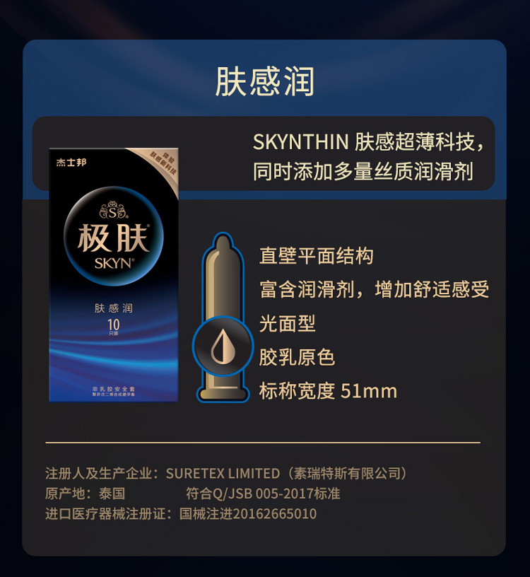 杰士邦jissbon避孕套超薄款skyn极肤肤感润10只装避孕套零感超薄非