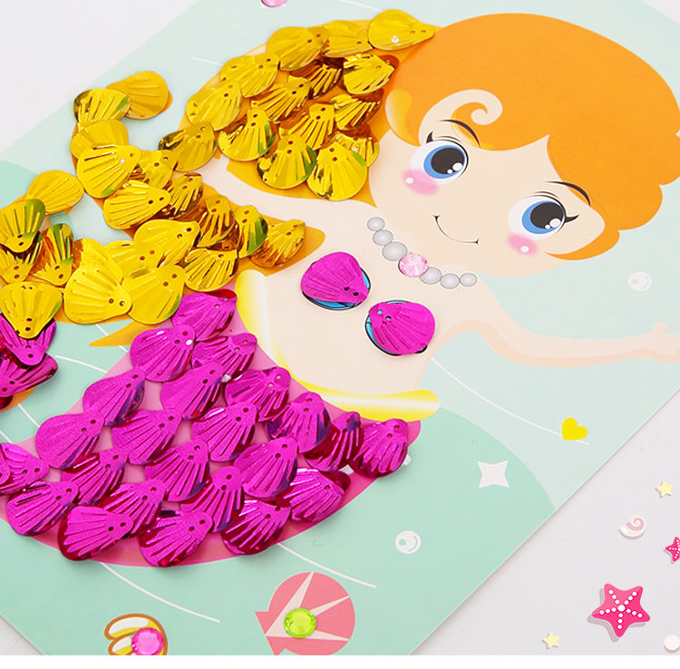 贝壳画亮片粘贴画手工diy创意立体材料幼儿园儿童益智装饰画女孩款