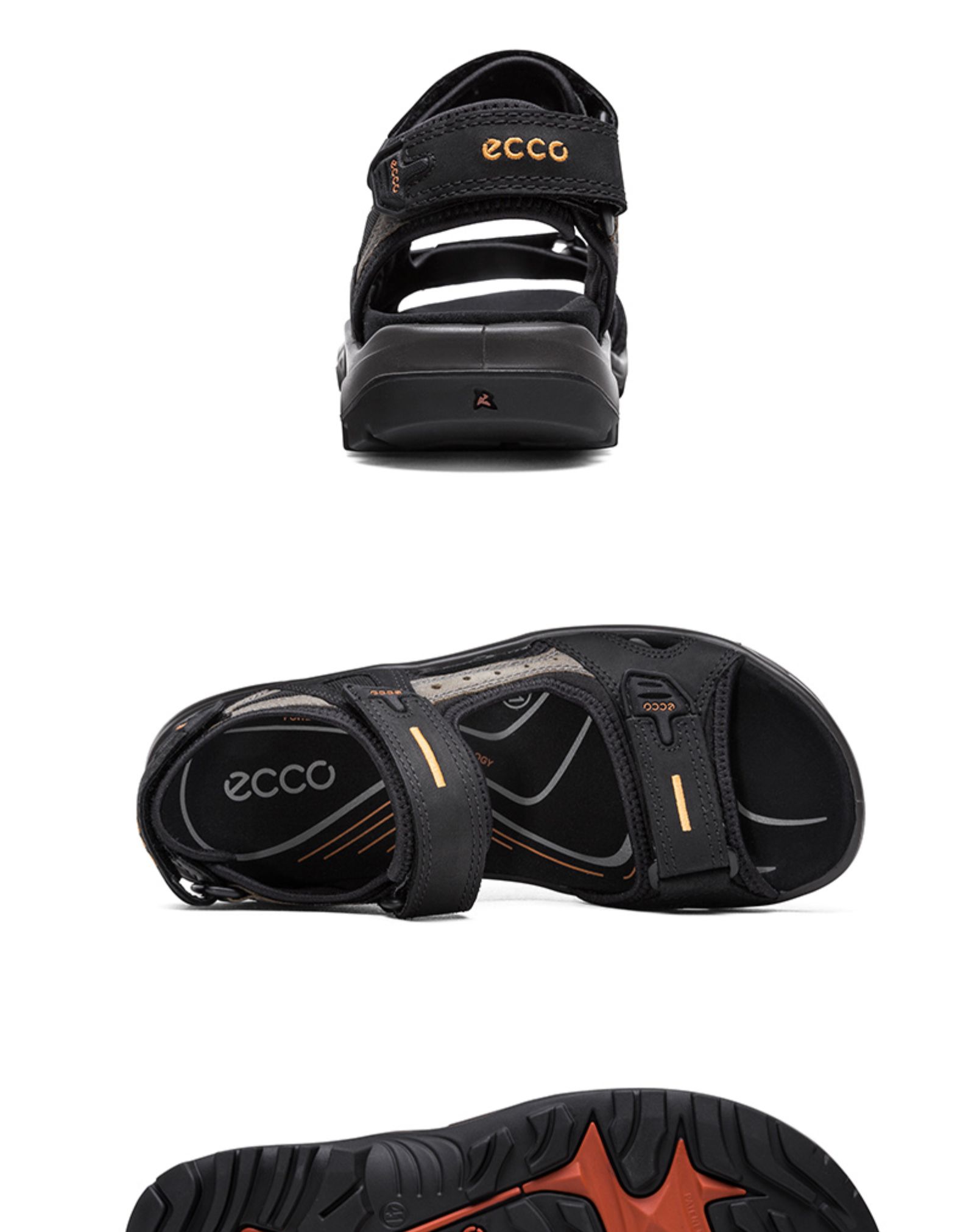 ecco爱步休闲透气皮凉鞋 男士鞋子魔术贴平底沙滩凉鞋 越野069564